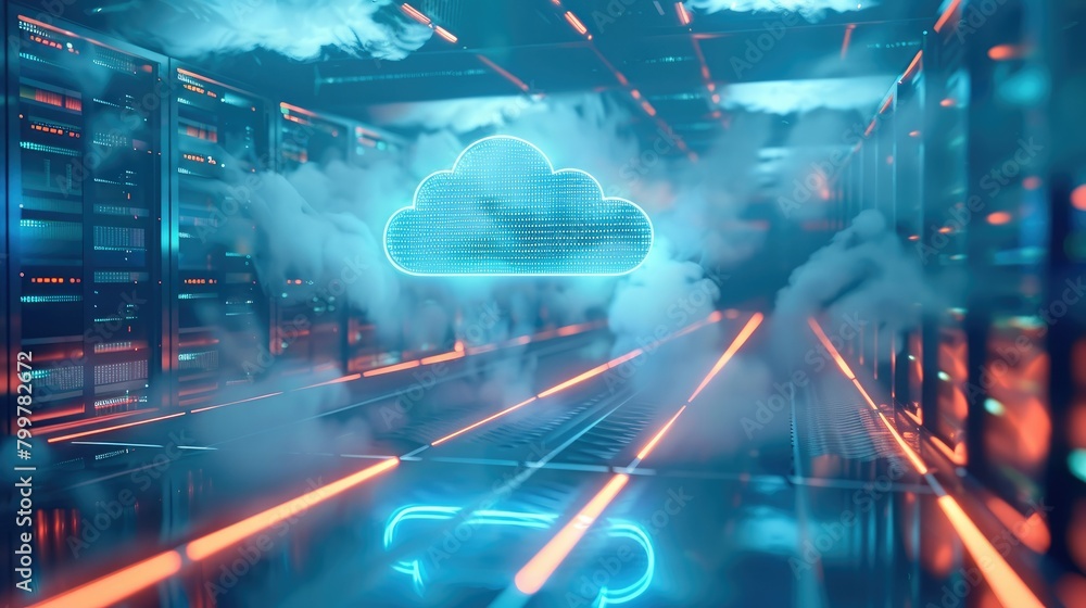 Aufkleber Tech Architecture, Graphical representations of stable and secure network architectures or cloud infrastructures, symbolizing a solid foundation in IT services. Generative AI.
