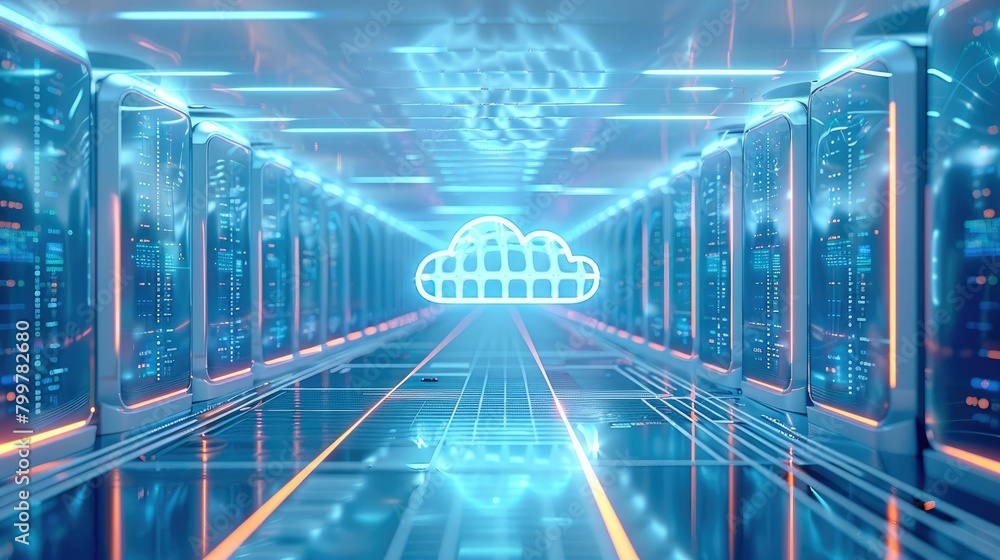 Aufkleber Tech Architecture, Graphical representations of stable and secure network architectures or cloud infrastructures, symbolizing a solid foundation in IT services. Generative AI.