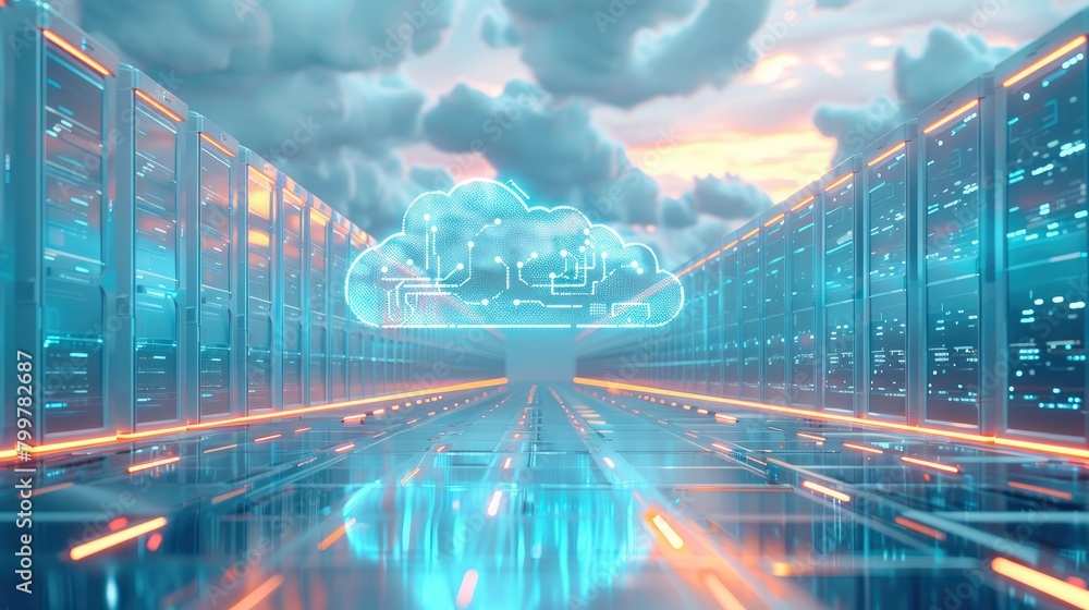 Aufkleber Tech Architecture, Graphical representations of stable and secure network architectures or cloud infrastructures, symbolizing a solid foundation in IT services. Generative AI.