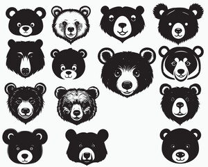 Black and White cute bear head illustration, cute bear head vector, bear head silhouette