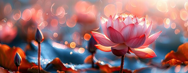 Beautiful lotus flower blooming in pond with bokeh background
