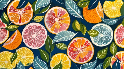 various sliced grapefruits and limes and lemons illustration poster background