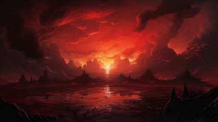 Sunset Reflections: Fiery Skies Over Water