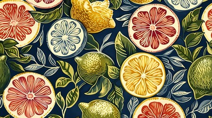 various sliced grapefruits and limes and lemons illustration poster background