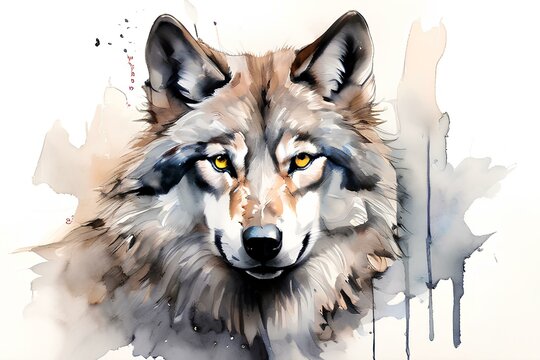 Draw an image of a wolf in watercolor. Generative AI