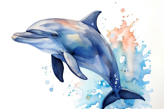 Draw an image of a dolphin in watercolor. Generative AI