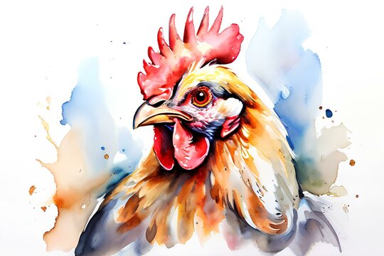 Draw an image of a chicken in watercolor. Generative AI