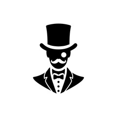 siluet of man wear tophat and tuxedo monocle