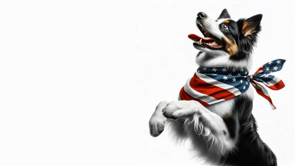Patriotic Border Collie Dog wearing an American Flag Bandana, Memorial Day, Proud Patriot, Red, White and Blue, Freedom, Veterans Day, Troops and Military, Independence