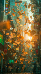 bank notes falling from sky