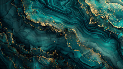 Teal & Gold Marble Abstract, Luxurious Top View Background