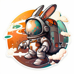 Graffiti Bunny Blastoff: Cartoon Rabbit Astronaut Vector Sticker
