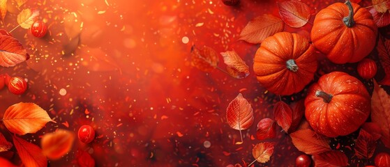 Thanksgiving flyer template, vibrant autumn theme with leaves and pumpkin graphics, space for text.