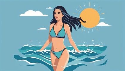 Minimalist Beach Babe: A Simple Doodle of a Woman in a Swimsuit Enjoying the Sun