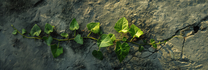 A serene image capturing the resilience of ivy as it grows across a rocky surface, highlighting the contrast between nature and stone