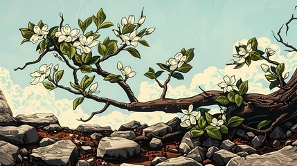 Retro shrub flower pattern illustration poster background