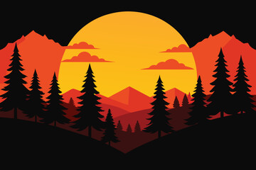 Sunrise Summer on Forest vector Background design