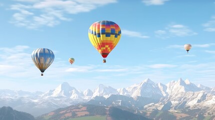 Hot Air Balloons Over Forested Mountains