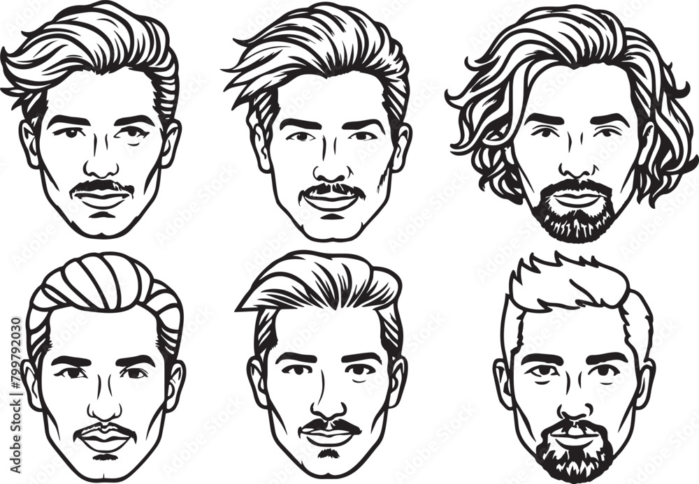 Wall mural set of men with different hair styles. vector illustration