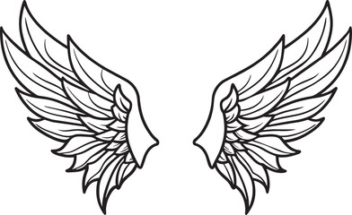 Illustration of black and white tattoo style wings. Vector illustration.