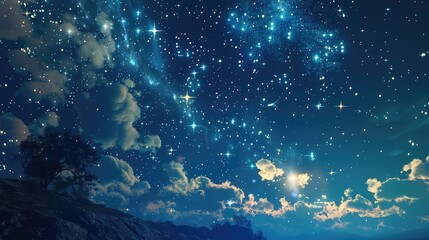 Obraz premium Astrological enchantment: Zodiac signs illuminate against a celestial background, evoking a sense of wonder and fascination.