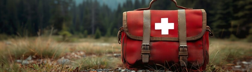 Bring along a basic first aid kit equipped for minor injuries and common ailments that could occur while camping - obrazy, fototapety, plakaty