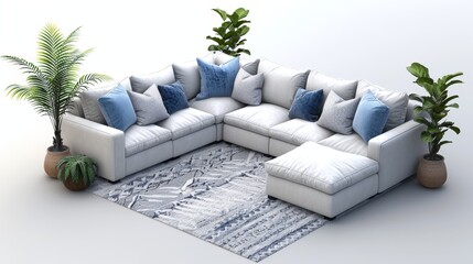 Corner Sofa Versatility: A 3D illustration highlighting the versatility of a corner sofa