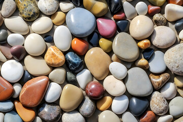 Colorful pebbles on the shore of the sea, close up. - obrazy, fototapety, plakaty