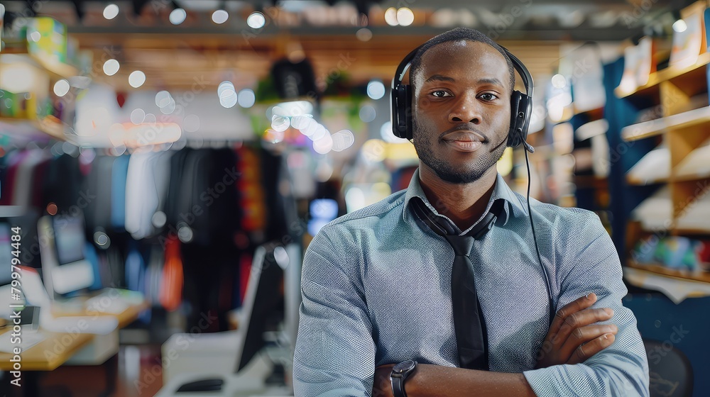 Poster dedicated store owner ensures seamless operations while managing calls and stock levels.