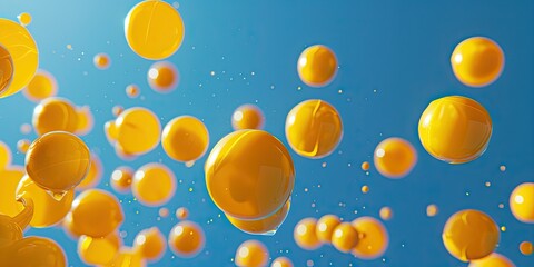 Multiple yellow spheres in air - obrazy, fototapety, plakaty