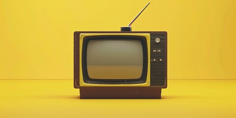 Old television on a yellow background.