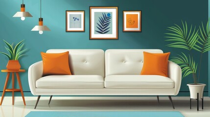 Modern Sofa Contemporary Living: A vector illustration showcasing a modern sofa in a contemporary living space
