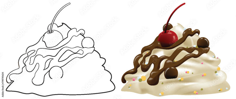 Poster Vector illustration of a dessert with cherry and chocolate