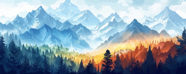 Mountain landscape big set drawing vector.. vector simple illustration