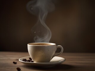 Fototapeta premium Aromatic Coffee Beans Beside a Steaming Cup of Coffee