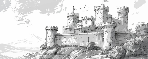 Castle middle ages sketch hand drawn illustration vecto