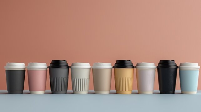 A series of mockup coffee cup images seamlessly integrate into marketing materials, enhancing brand identity with visual appeal.