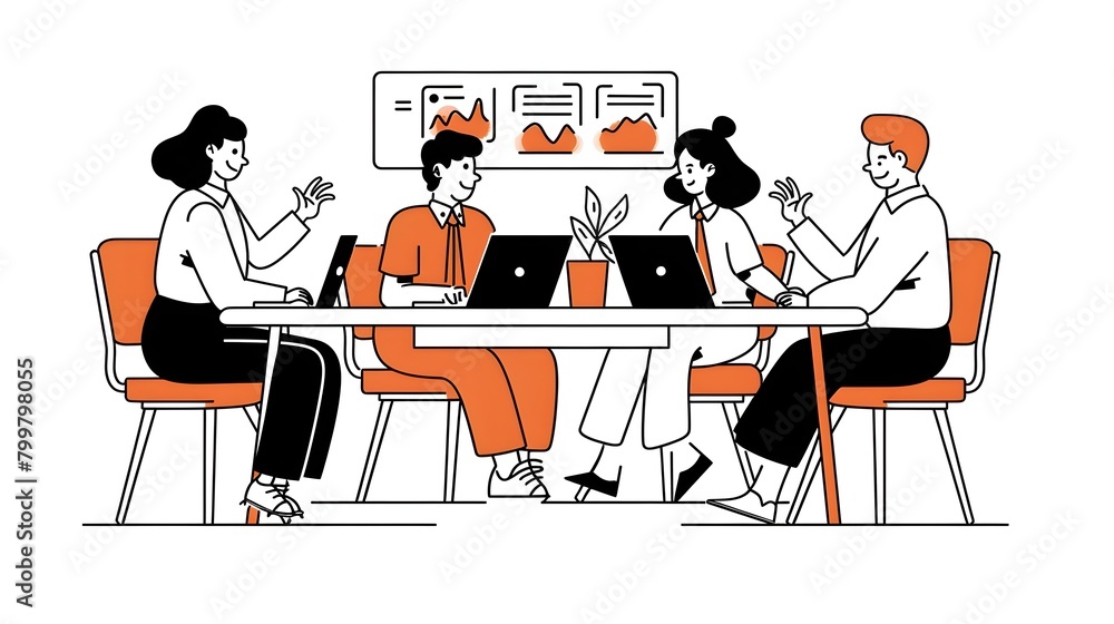 Poster collaborative business professionals synergize and optimize workflow in project planning meeting