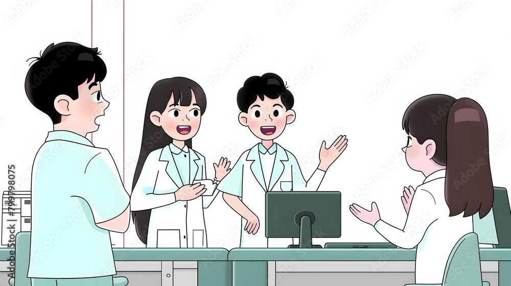 Poster collaborative customer service team efficiently resolving inquiries in minimalist office setting