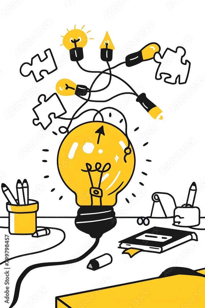 Poster conceptual lightbulb representing collaborative brainstorming and idea
