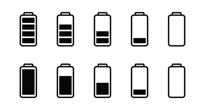 battery icon set. battery vector collection. battery level indicators. battery charger icon