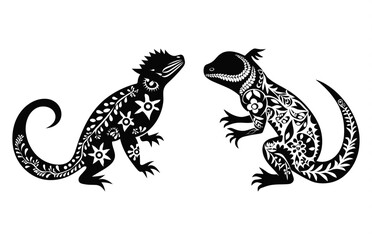 Lizard mandala Silhouette Vector art, Reptile black Silhouette Clipart