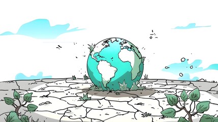 Cracked Earth Illustrating Global Environmental Crisis and Need for Sustainability