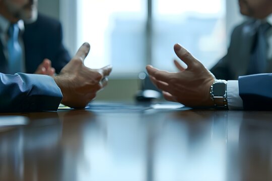 Leaders from the political and business sectors engaging in negotiations in a conference room. Concept Business Negotiations, Leadership Talks, Conference Room Discussions, Decision Making