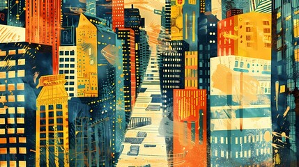 Obraz premium blue town city illustration poster background