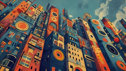 blue town city illustration poster background