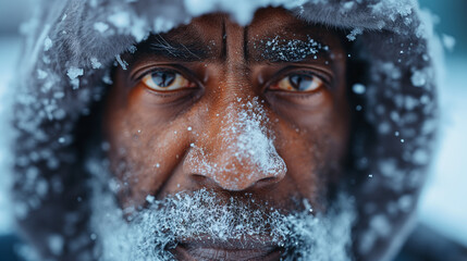 A Portrait of an African Old Man in Extreme Cold
