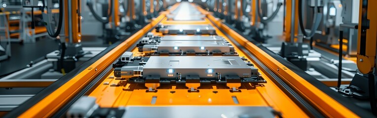 Electric car lithium battery pack and power connections. Blue toned.