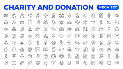 charity and donation icon set. charity and donation icon set, Help, volunteer, donated assistance, sharing, and solidarity symbol. Solid icons vector collection.