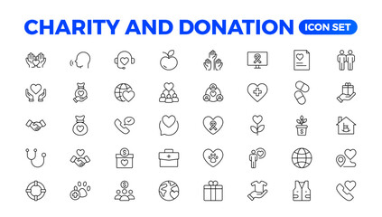 charity and donation icon set. charity and donation icon set, Help, volunteer, donated assistance, sharing, and solidarity symbol. Solid icons vector collection.